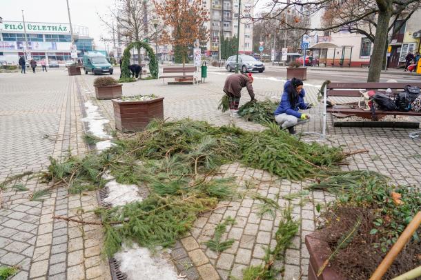 Fenyőágakból építették fel a koszorút és a kaput.